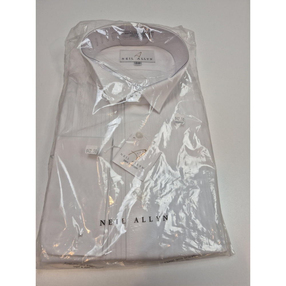 Neil Allyn Dress Shirt Mens 17.5 34/35 White French Cuff Pleated Formal
